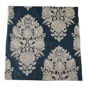 Pottery Barn Aiden Embroidered Pillow Blue Viscose Linen Zip Closure 20x20"